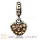 Sterling European Light Colorado Topaz Pave Heart Dangle With Light Colorado Topaz Austrian Crystal