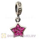 European Sterling Fuchsia Pave Star Dangle With Fuchsia Austrian Crystal