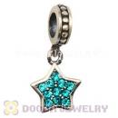 European Sterling Blue Pave Star Dangle With Blue Austrian Crystal