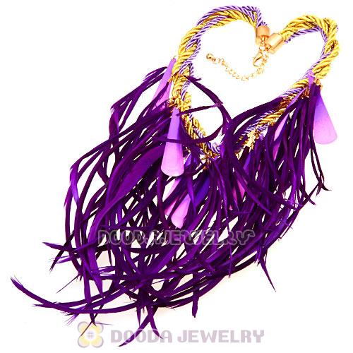 Ladies Jewellery Chunky Rope Drip Feather Tassel Choker Bib Necklace