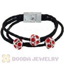 19CM Crystal Beads Black Braided Leather Bracelet With Magnetic Clasp