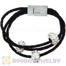 19CM Crystal Beads Black Braided Leather Bracelet With Magnetic Clasp