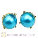 2013 Fashion Gold Plated Special Blue Pearl Bubble Stud Earrings Wholesale