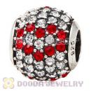 European Sterling Silver Pave Lights Red Heart Charm With Austrian Crystal Wholesale