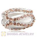 925 Sterling Silver Glistening Meander Charm Bead With Light Peach Austrian Crystal Wholesale