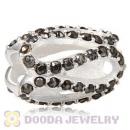 925 Sterling Silver Glistening Meander Charm Bead With Jet Austrian Crystal