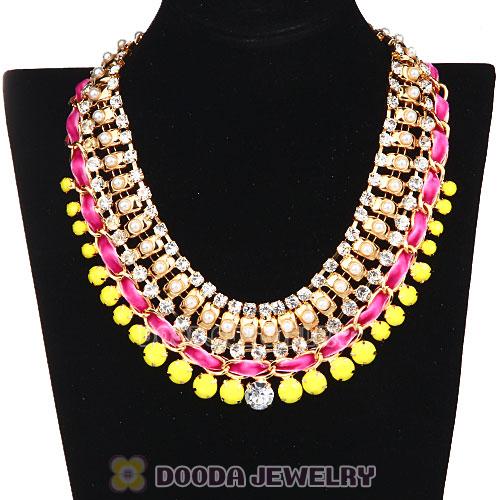 Chunky Gold Chain Resin Rhinestone Pearl Choker Collar Necklace