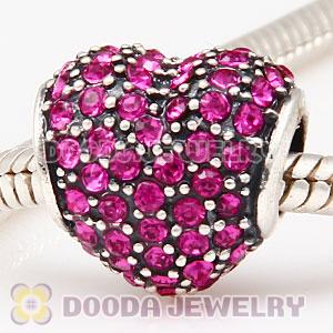 European Sterling Fuchsia Pave Heart With Fuchsia Austrian Crystal Charm