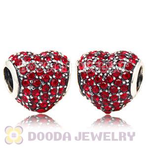 European Sterling Siam Pave Heart With Siam Austrian Crystal Charm