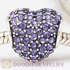 European Sterling Tanzanite Pave Heart With Tanzanite Austrian Crystal Charm