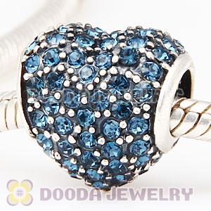 European Sterling Montana Pave Heart With Montana Austrian Crystal Charm