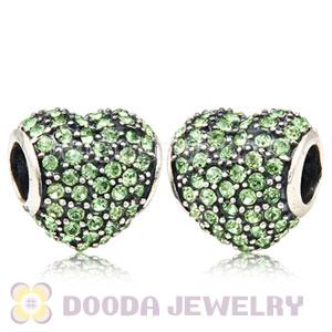 European Sterling Peridot Pave Heart With Peridot Austrian Crystal Charm