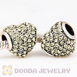 European Sterling Jonquil Pave Heart With Jonquil Austrian Crystal Charm