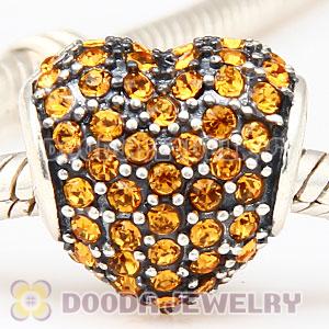 European Sterling Topaz Pave Heart With Topaz Austrian Crystal Charm