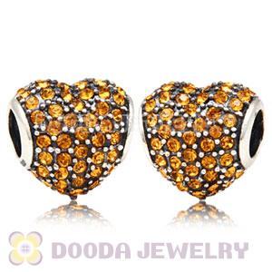 European Sterling Topaz Pave Heart With Topaz Austrian Crystal Charm