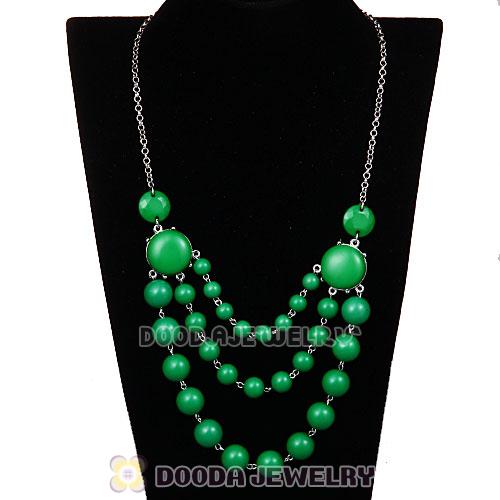 Fashion Silver Chains Three Layers Dark Green Resin Bubble Bib Statement Necklaces Wholesale 