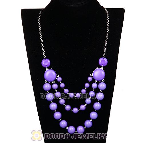 Fashion Silver Chains Three Layers Lavender Resin Bubble Bib Statement Necklaces Wholesale 