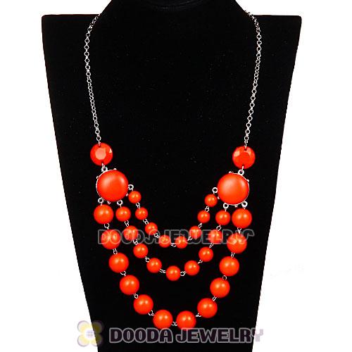 Fashion Silver Chains Three Layers Orange Resin Bubble Bib Statement Necklaces Wholesale 