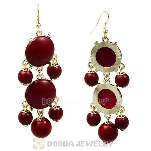 Fashion Gold Plated Claret Resin Chandelier Bubble Earrings Wholesale