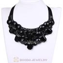Rhinestone Crystal Diamond Silk Ribbon Choker Bib Necklace