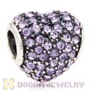 European Sterling Violet Pave Heart With Violet Austrian Crystal Charm