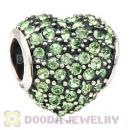 European Sterling Peridot Pave Heart With Peridot Austrian Crystal Charm