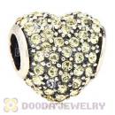 European Sterling Jonquil Pave Heart With Jonquil Austrian Crystal Charm