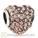 European Sterling Light Peach Pave Heart With Light Peach Austrian Crystal Charm