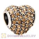 European Sterling Light Colorado Topaz Pave Heart With Light Colorado Topaz Austrian Crystal Charm