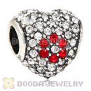 European Sterling Pave Heart O Charm With Austrian Crystal Charm For Mothers Day