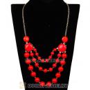 Gold Chain Three Layers Coral Red Resin Bubble Bib Statement Necklaces Wholesale