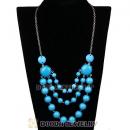 Fashion Silver Chains Three Layers Blue Resin Bubble Bib Statement Necklaces Wholesale