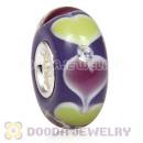 Handmade European Heart Glass Beads Inside Cubic Zirconia In 925 Silver Core