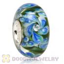 Handmade European Flower Blossom Glass Beads Inside Cubic Zirconia In 925 Silver Core