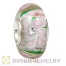 Handmade European Flower Blossom Glass Beads Inside Cubic Zirconia In 925 Silver Core
