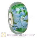 Handmade European Flower Blossom Glass Beads Inside Cubic Zirconia In 925 Silver Core