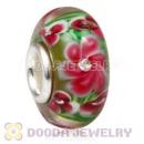 Handmade European Flower Blossom Glass Beads Inside Cubic Zirconia In 925 Silver Core