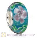 Handmade European Flower Blossom Glass Beads Inside Cubic Zirconia In 925 Silver Core
