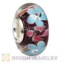 Handmade European Flower Blossom Glass Beads Inside Cubic Zirconia In 925 Silver Core