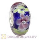 Handmade European Flower Blossom Glass Beads Inside Cubic Zirconia In 925 Silver Core