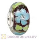 Handmade European Flower Blossom Glass Beads Inside Cubic Zirconia In 925 Silver Core