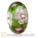 Handmade European Flower Blossom Glass Beads Inside Cubic Zirconia In 925 Silver Core