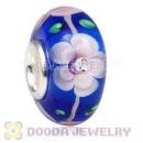 Handmade European Flower Blossom Glass Beads Inside Cubic Zirconia In 925 Silver Core