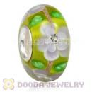 Handmade European Flower Blossom Glass Beads Inside Cubic Zirconia In 925 Silver Core