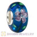 Handmade European Flower Blossom Glass Beads Inside Cubic Zirconia In 925 Silver Core