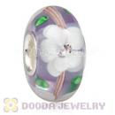 Handmade European Flower Blossom Glass Beads Inside Cubic Zirconia In 925 Silver Core