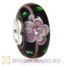 Handmade European Flower Blossom Glass Beads Inside Cubic Zirconia In 925 Silver Core