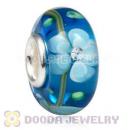 Handmade European Flower Blossom Glass Beads Inside Cubic Zirconia In 925 Silver Core