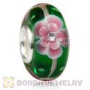 Handmade European Flower Blossom Glass Beads Inside Cubic Zirconia In 925 Silver Core