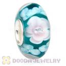 Handmade European Flower Blossom Glass Beads Inside Cubic Zirconia In 925 Silver Core